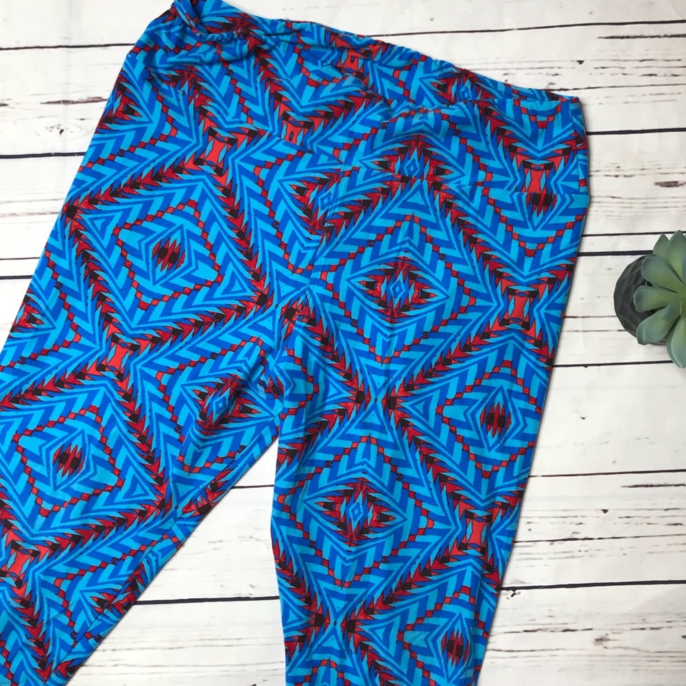 {Lularoe} TC leggings blue and red Aztec print - Picture 3 of 4